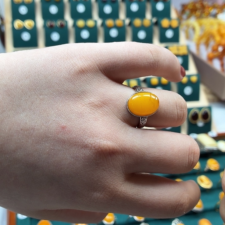 琥珀银S925镶嵌戒指