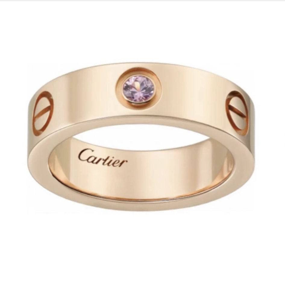 99新 Cartier/卡地亚 52码/玫瑰金色粉钻宽版戒指