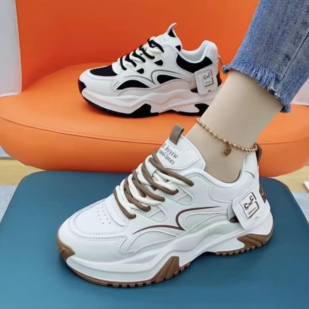 厚底老爹鞋女2025春秋新款百搭增高显脚小白鞋运动鞋 A105 XFL 检