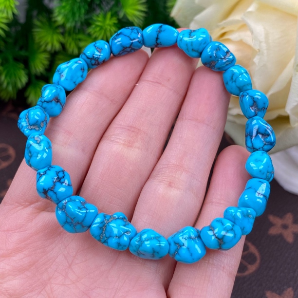 云盖世高瓷蓝随行籽手串单圈天然原矿绿松石尺寸8.8mm