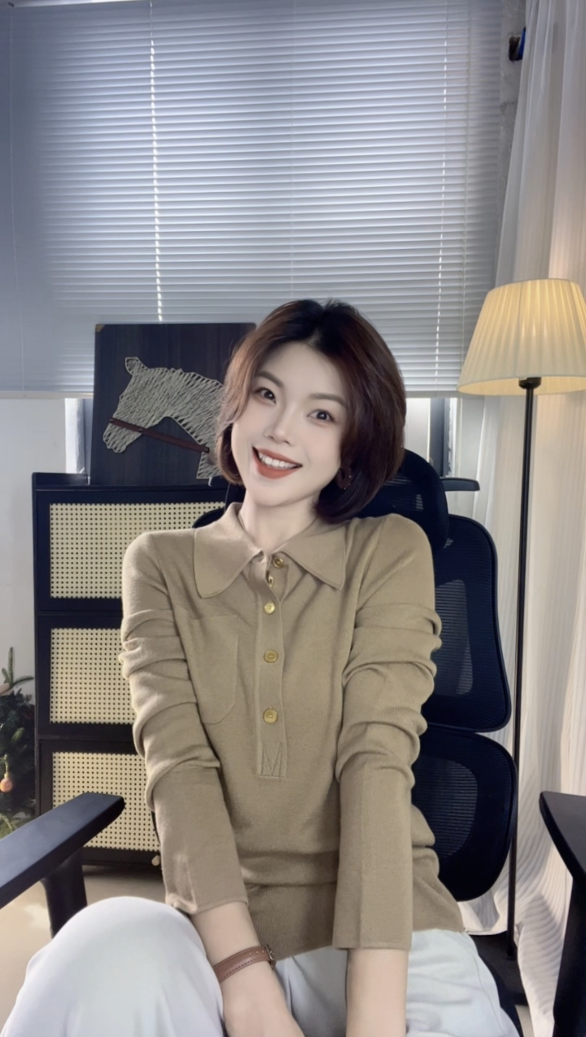 复古POLO领常规款针织衫洋气打底衫宽松修身显瘦