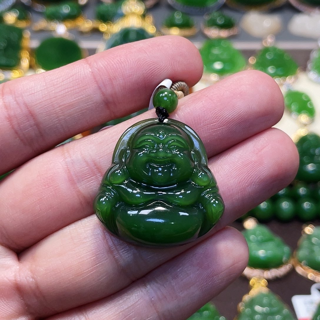 和田玉（碧玉）未镶嵌颈饰一***仔佛公30mm