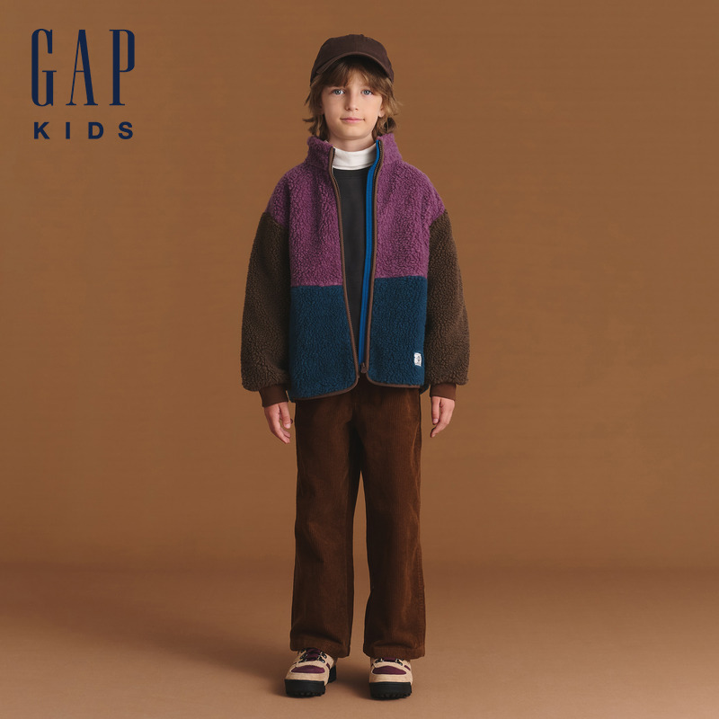 【大小童同款】Gap男童秋冬仿羊羔绒撞色加厚保暖外套612792