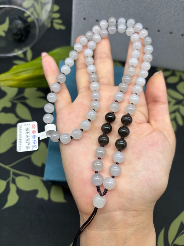 高端天然和田玉冰烟灰烟紫圆珠8mm玉石挂牌绳项链毛衣链长链时尚
