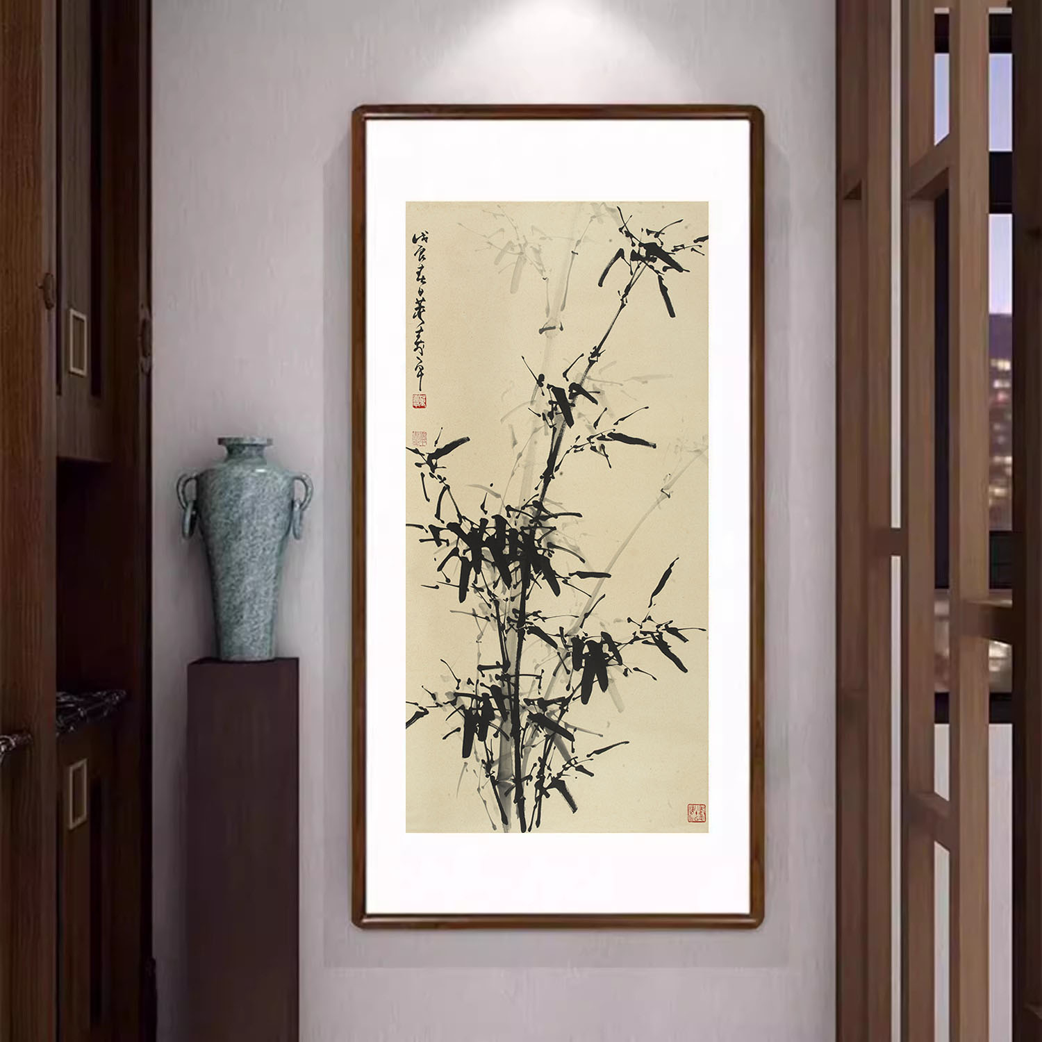 国画墨竹图条幅竹子挂画新中式客厅玄关装饰画书房茶室仿古字画