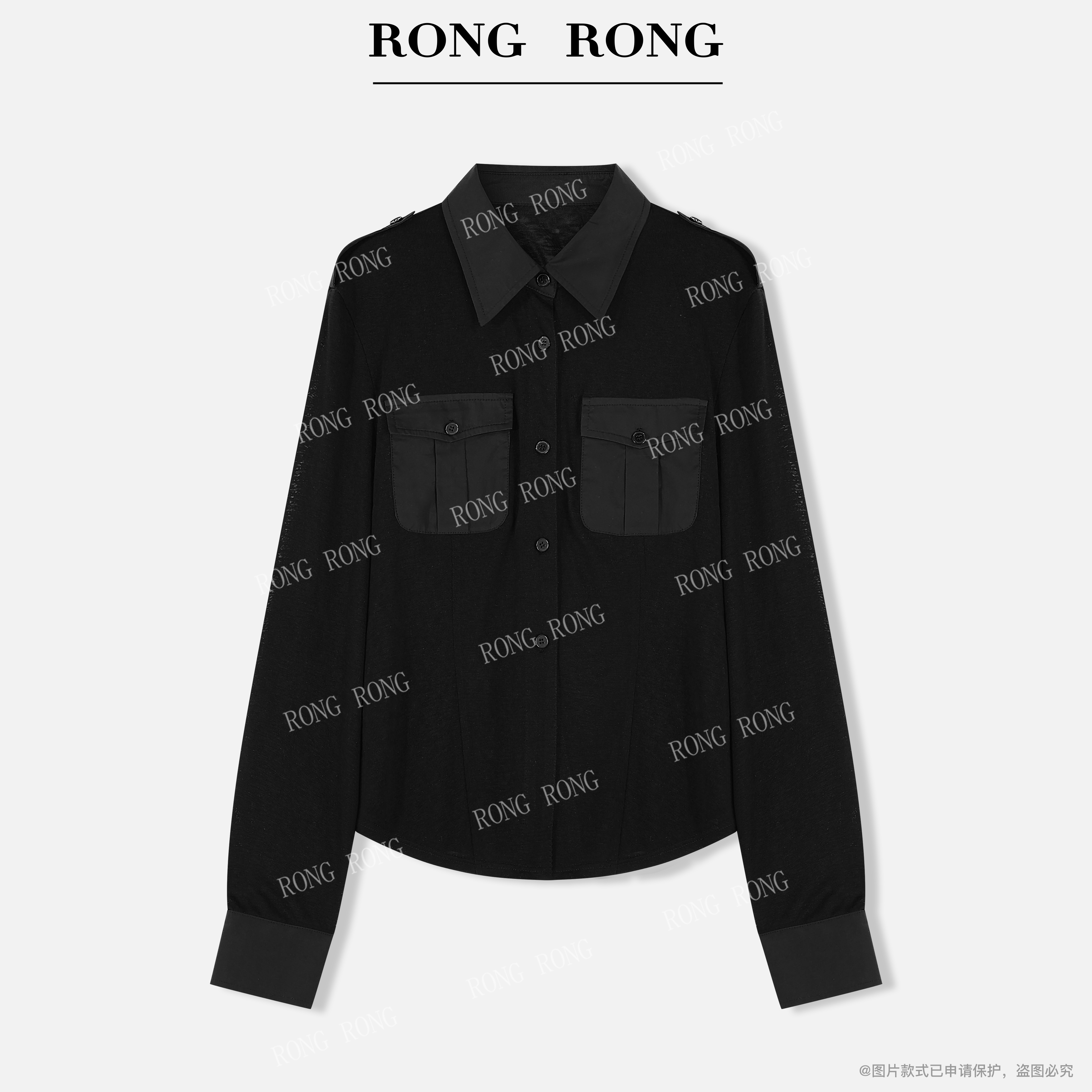 溶溶【日落晚墨】RONGRONG 莱赛尔混纺翻领拼接通勤衬衫C-C203009-1