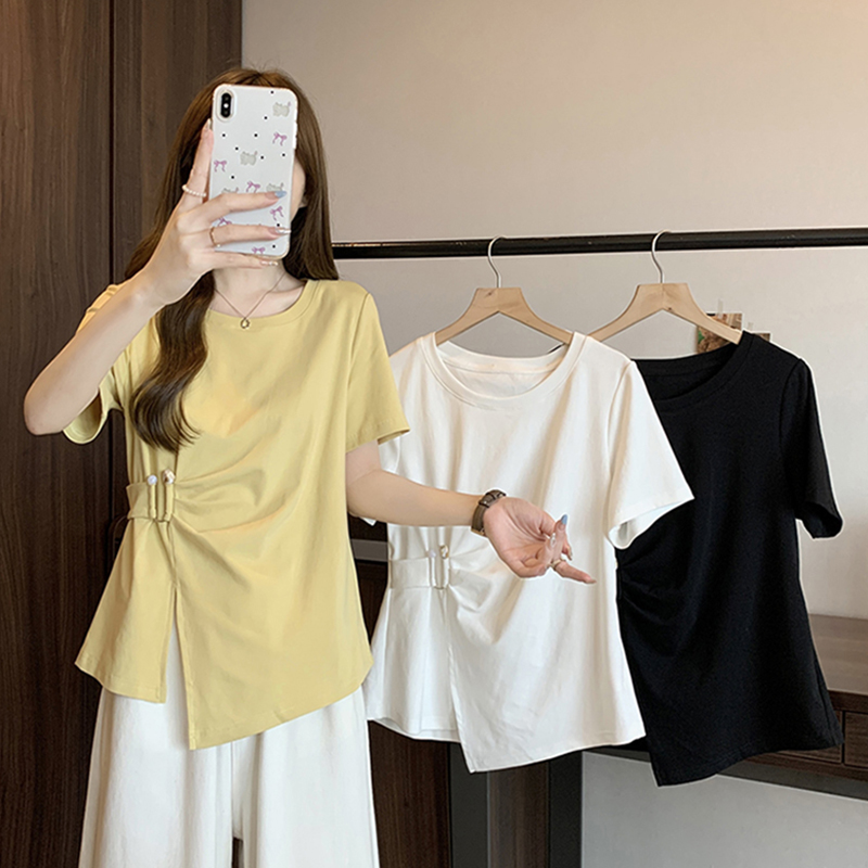 纯色圆领女性通用常规款标准短袖宽松型大码T恤修身型0523
