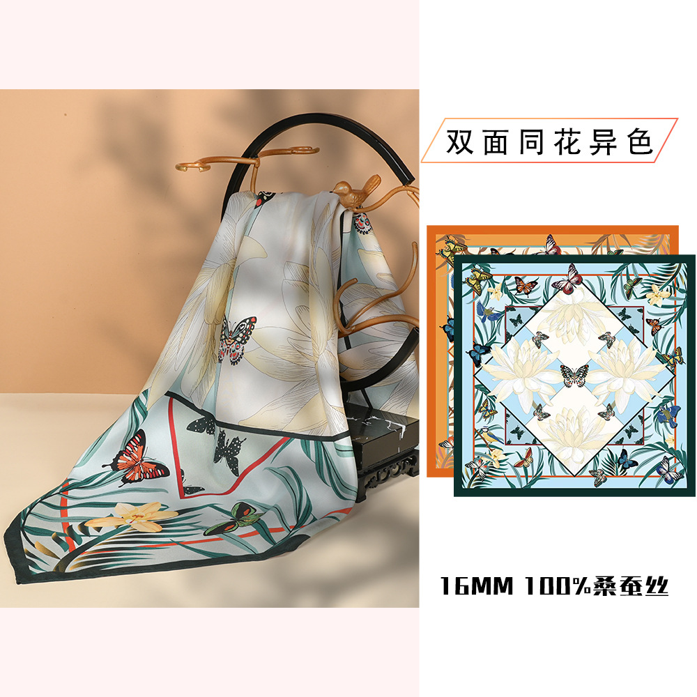 高档真丝丝巾90轻奢高级感双面印花100%桑蚕丝防晒