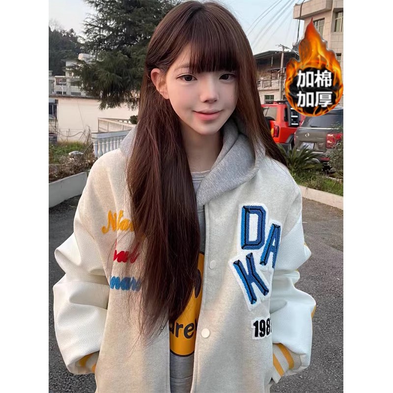 学生免烫慵懒学院风秋冬字母刺绣情侣外套外套上衣美式休闲ins风