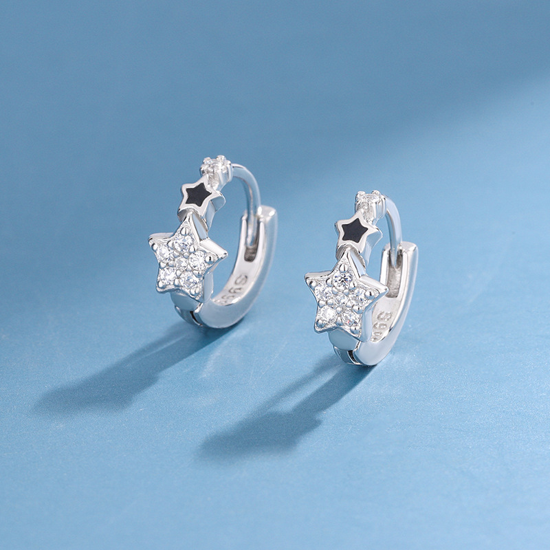 足银耳饰 s999足银星星耳扣女时尚百搭微镶韩版高级感耳骨扣耳饰