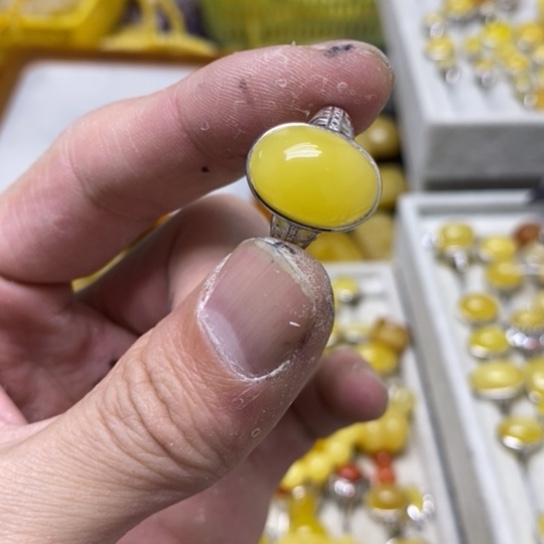 蜜蜡裸石银S925镶嵌戒指