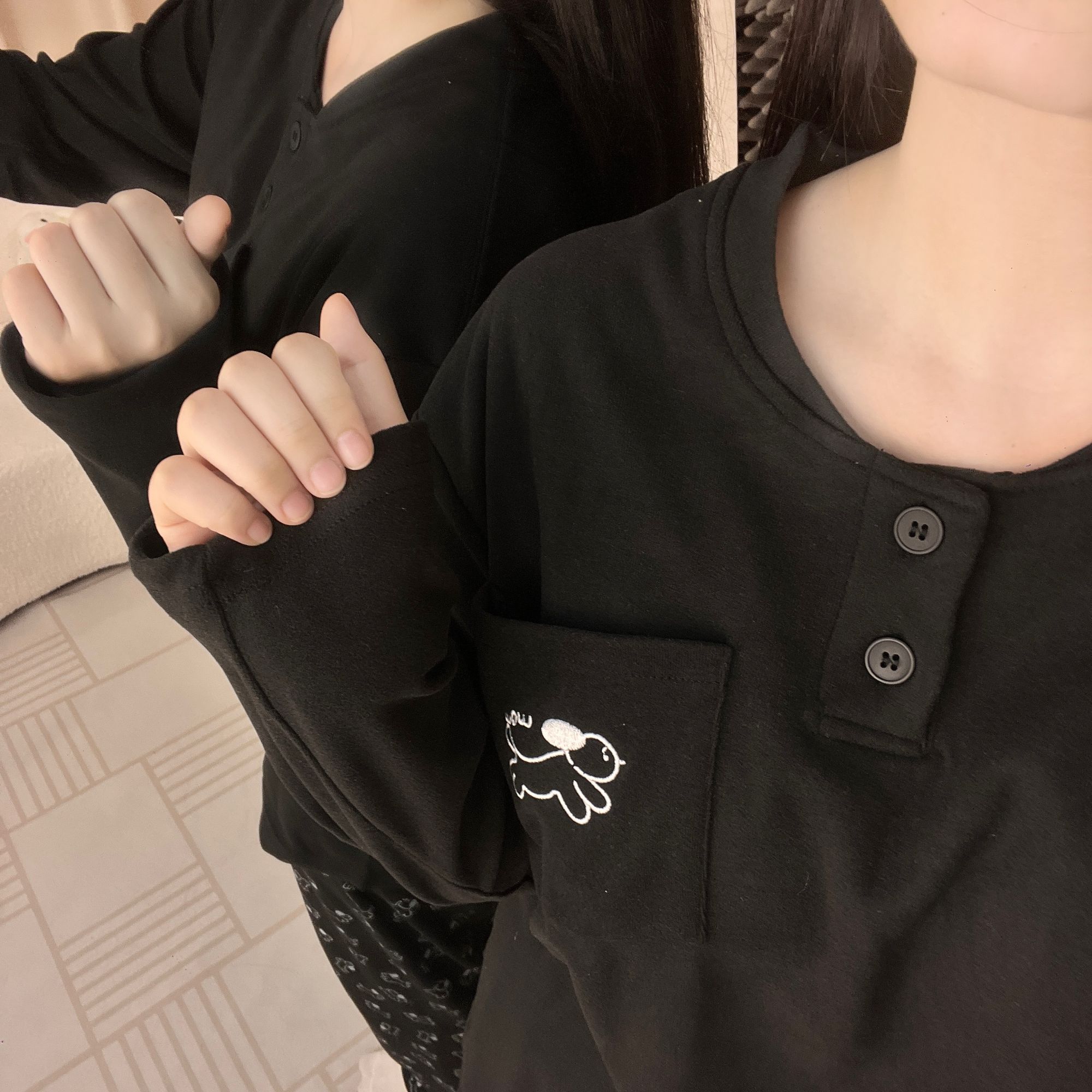 德绒保暖加厚少女睡衣长袖秋冬款套头百搭可外穿带胸垫家居服套装