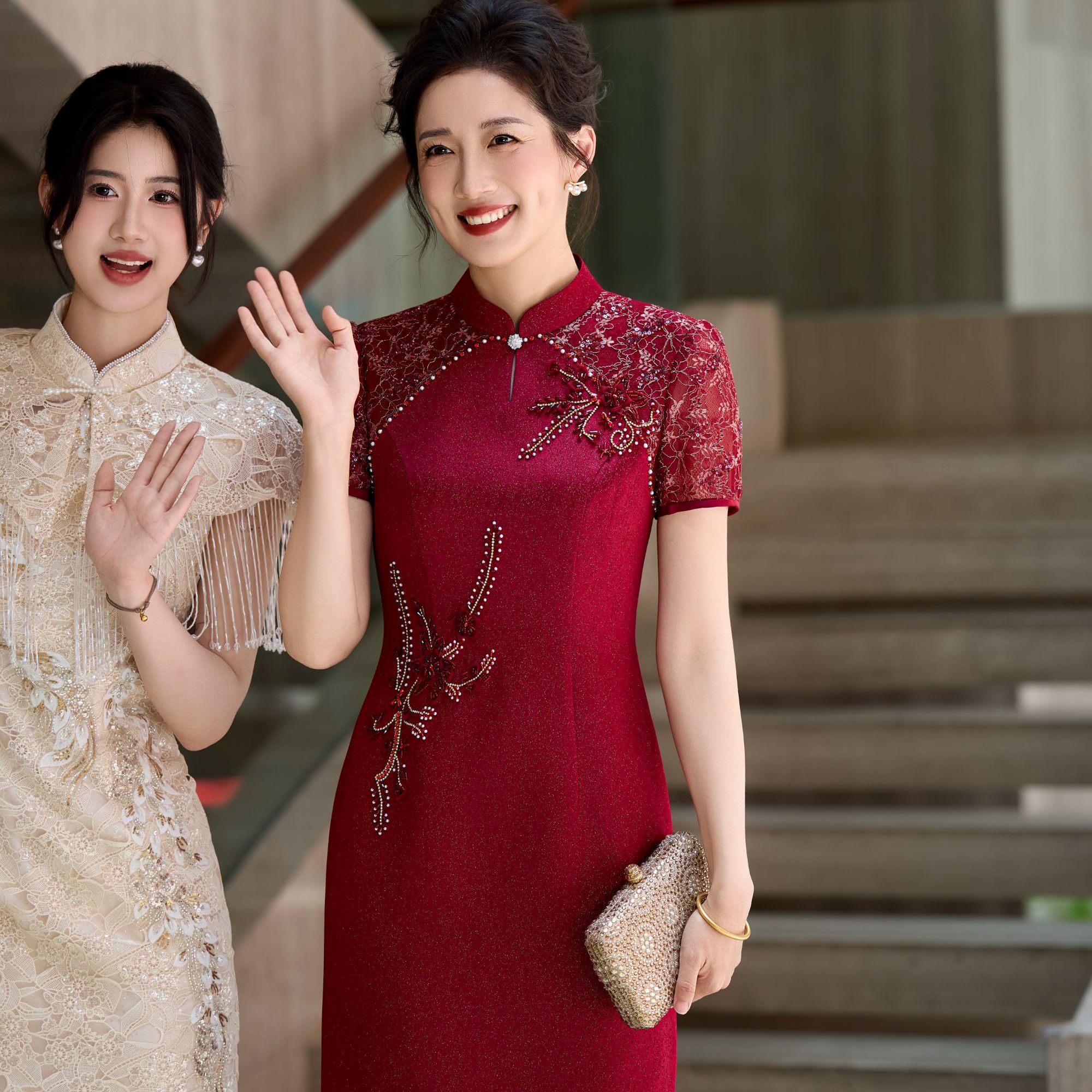 锋悦屿【苏瑾】高端喜婆婆婚宴装旗袍2025新款喜妈妈礼服年轻礼服裙
