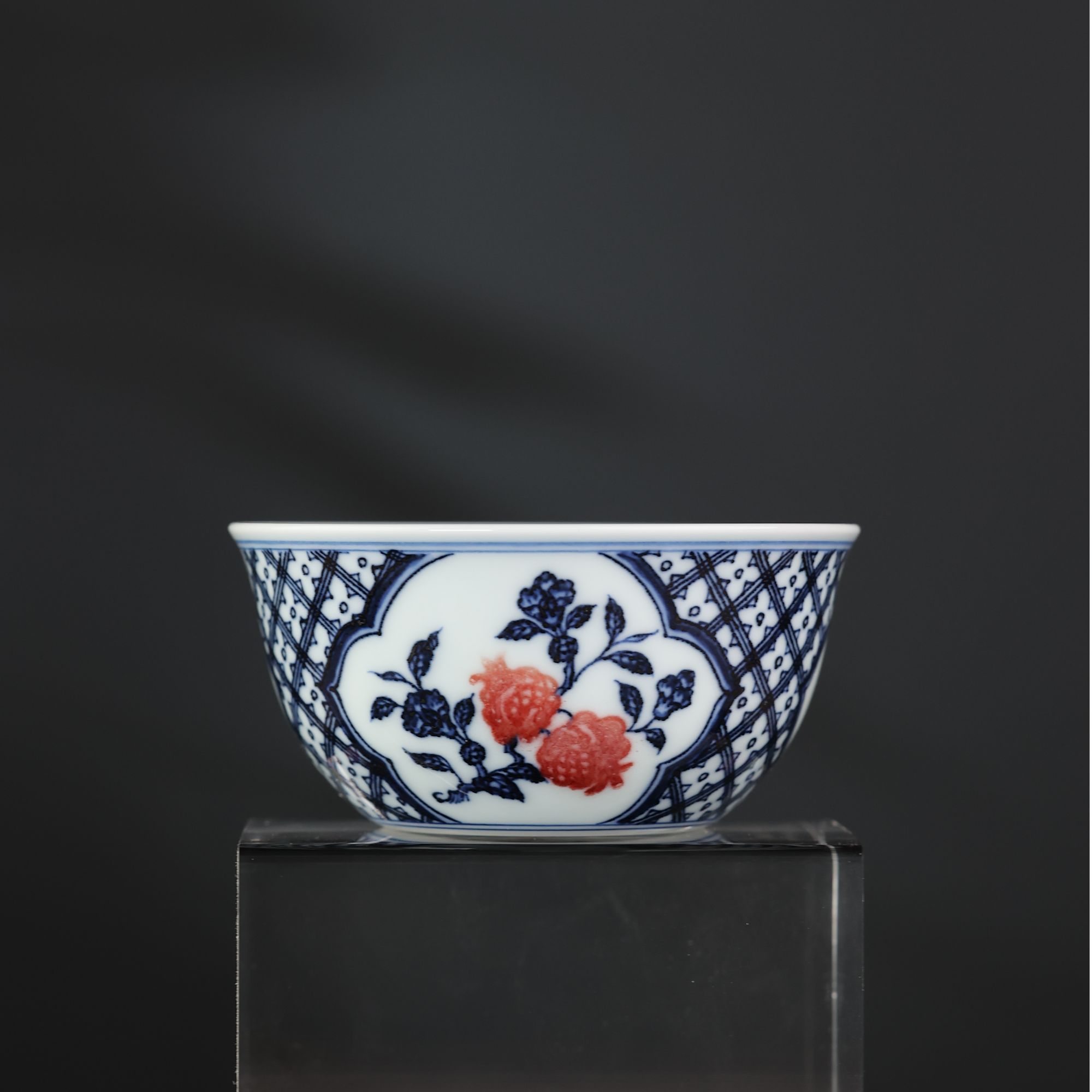 【阳春白雪】青花釉里红开窗三多纹鸡缸杯 主人杯 纯手工 复古 陶瓷