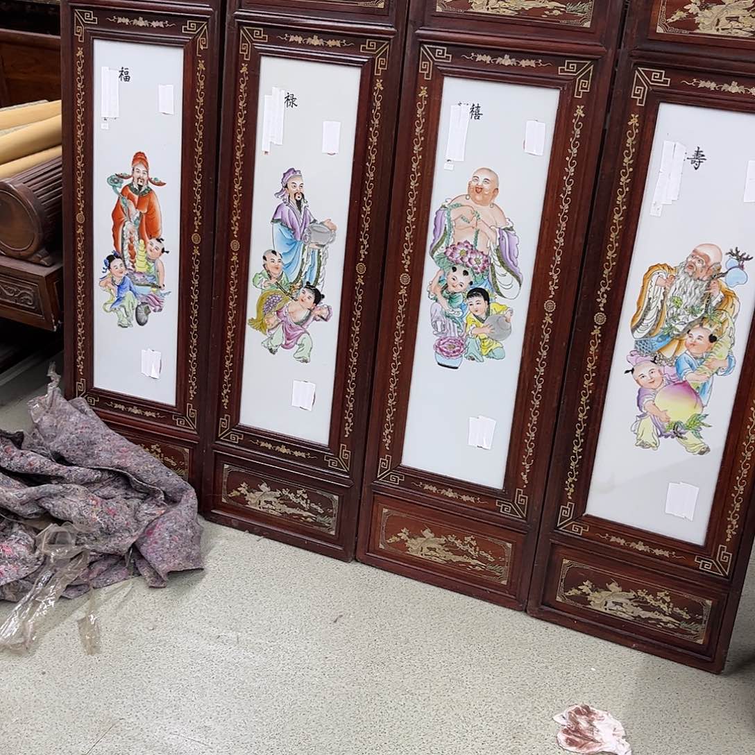 陶四扇屏风福禄寿喜
