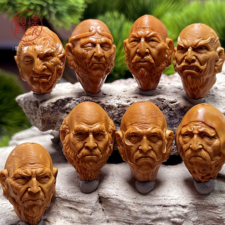 小尺寸【七星罗汉之无上尊者】写实风格橄榄核手串文玩核雕精品收藏