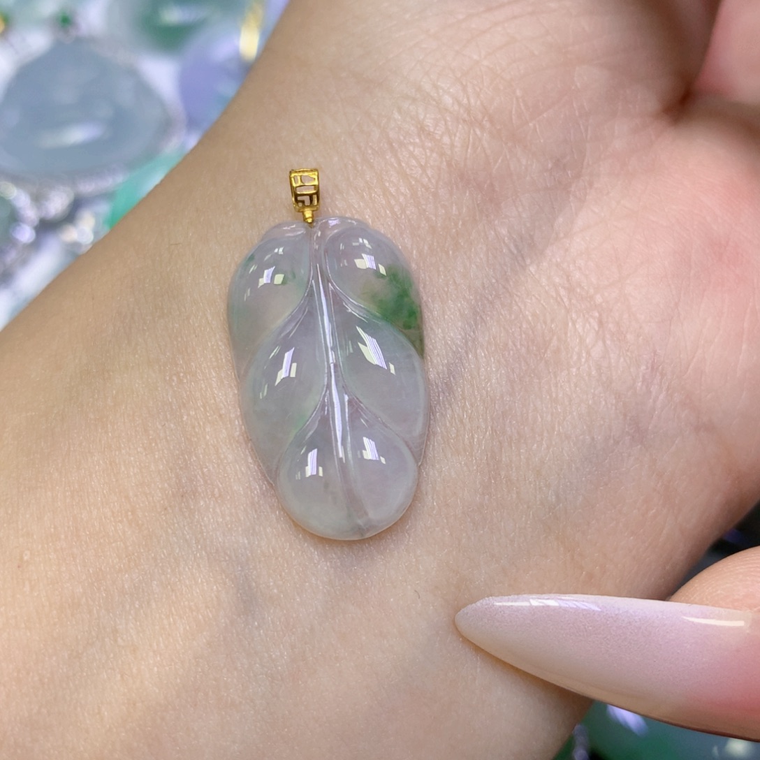 翡翠18K金镶嵌颈饰天然缅甸翡翠a货百元以上9元证书费自理