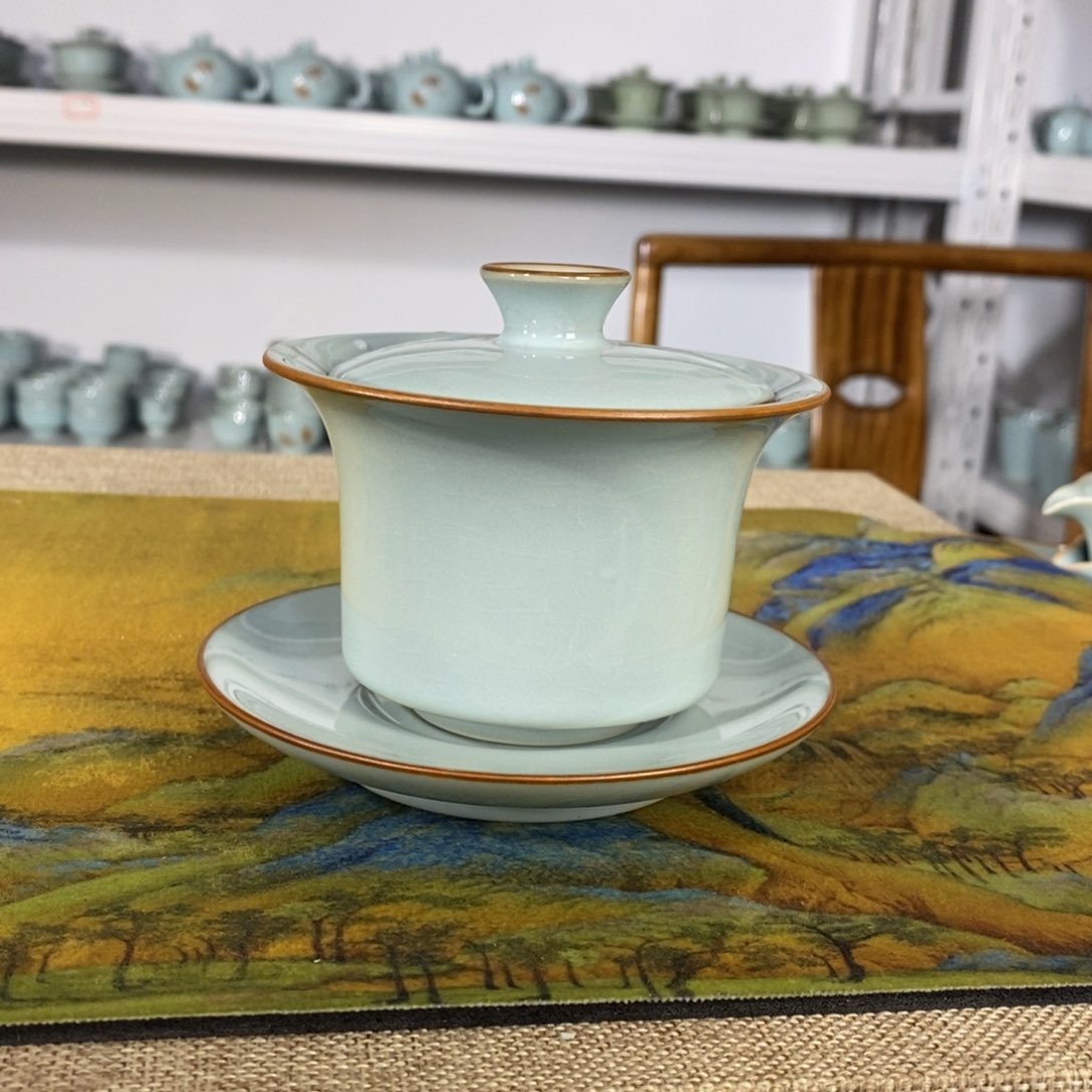 【闪购商品】天青马蹄盖碗微微瑕奎奎。。。。。。