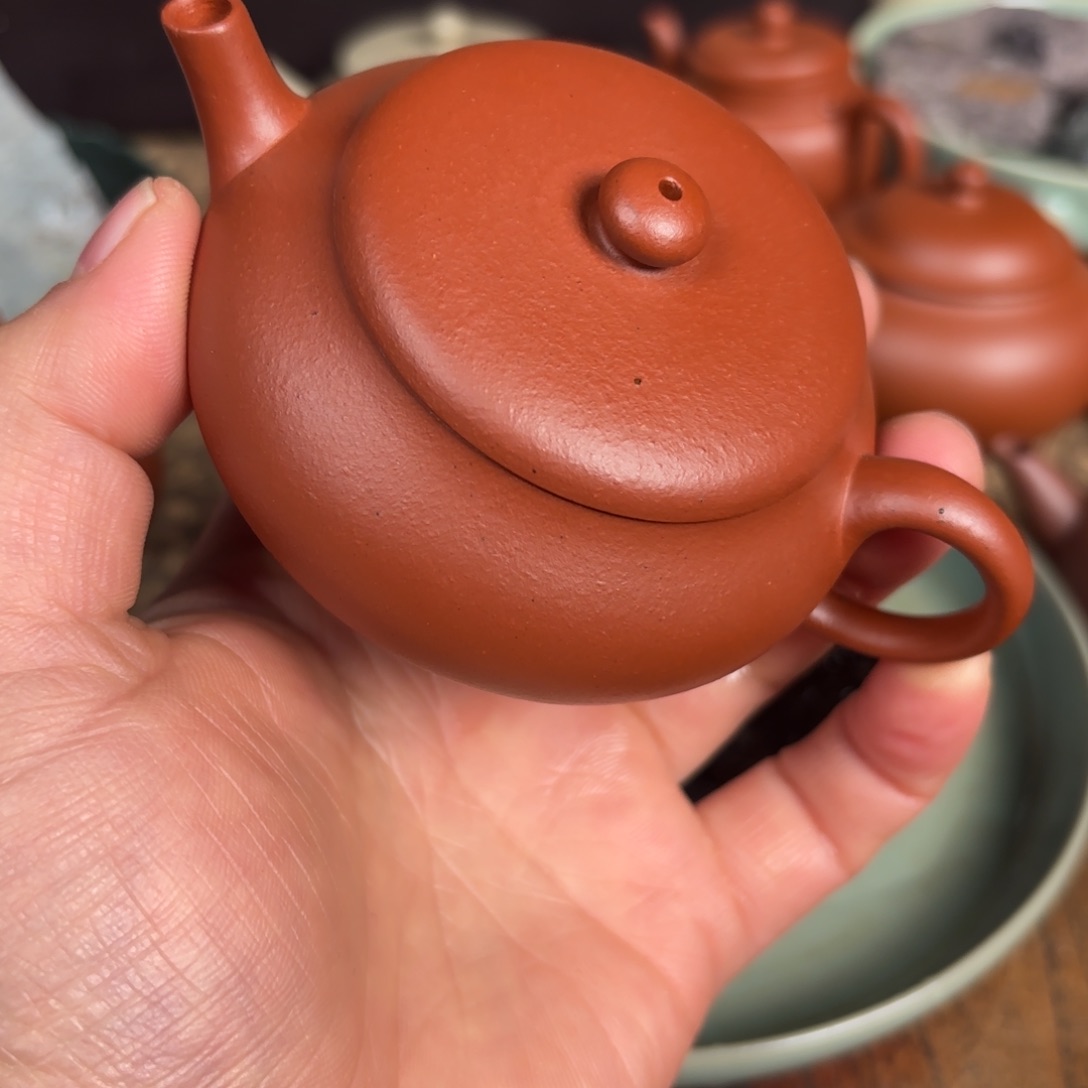 紫砂茶壶小品扁圆壶朱泥