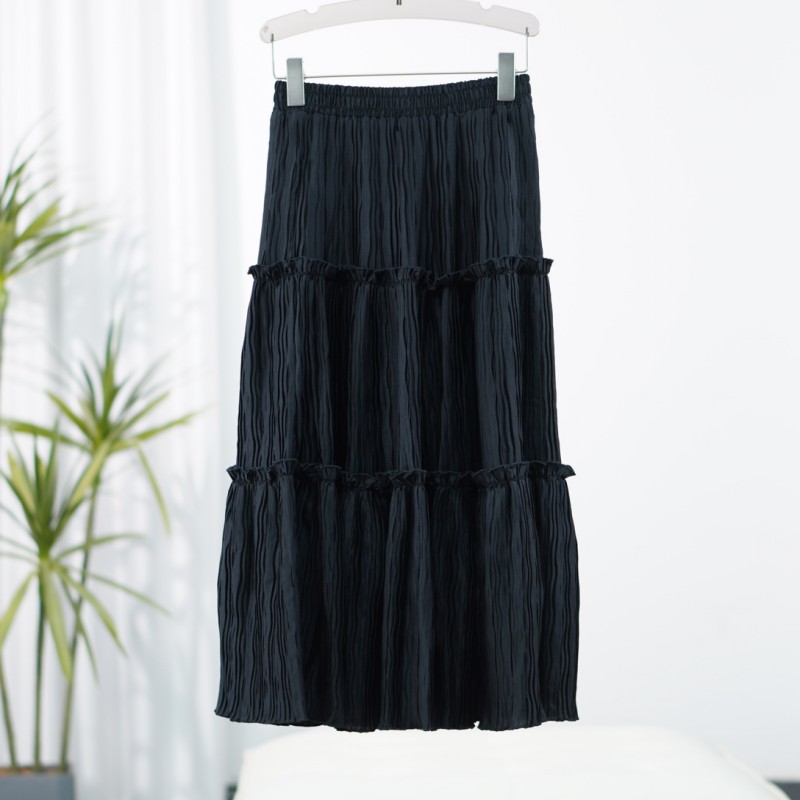 一路童行  谷系列   A133  女装简约时尚半身裙黑色 222YBQ102