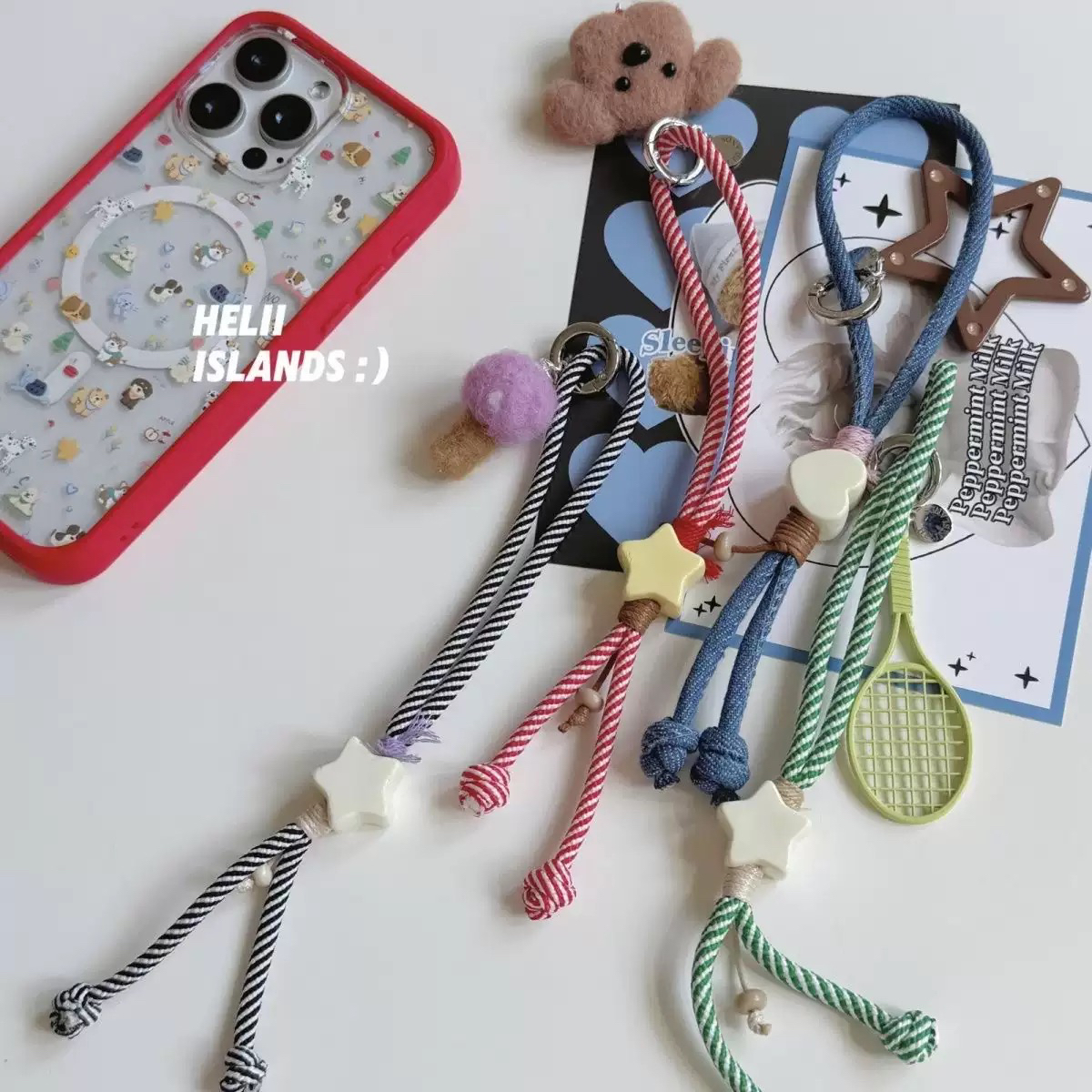 【贝贝壳】ins风手工毛毡小狗星星编织手机挂绳ccd相机咕本卡册