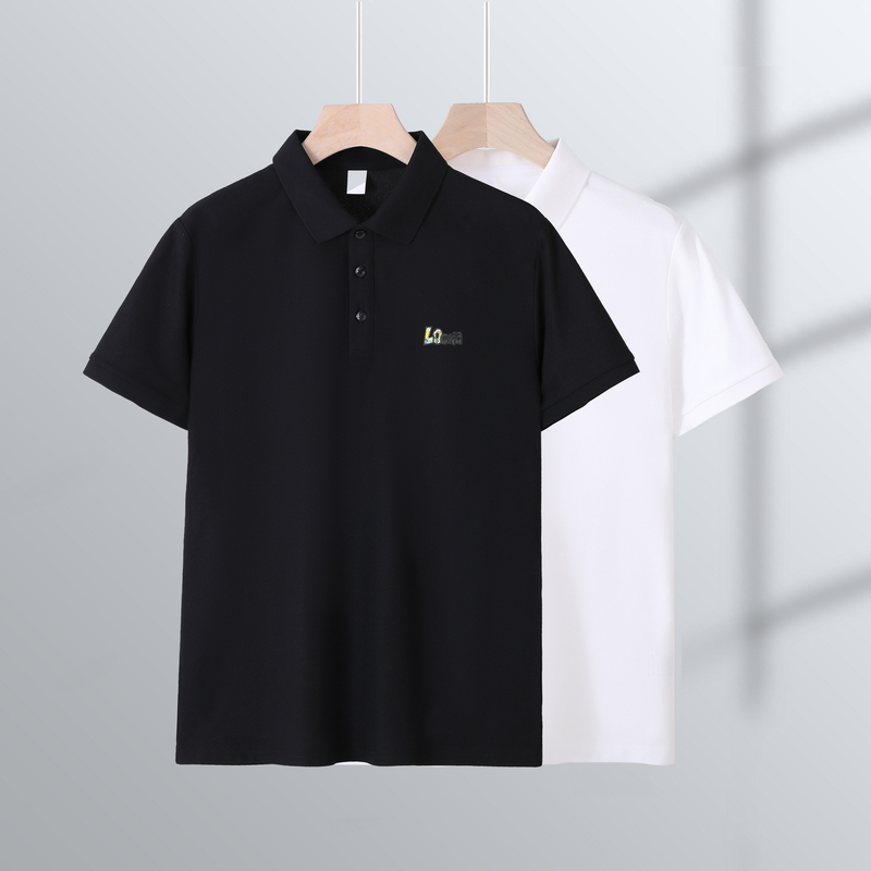 夏季短袖刺绣字母薄款商务休闲Polo衫休闲透气纯色潮流上衣翻领