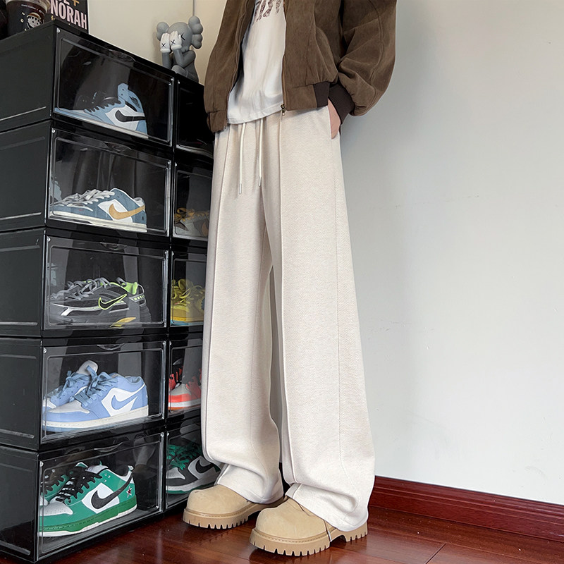 秋季男士纯色简约复古重磅潮流拼接新款日常垂感宽松百搭休闲长裤