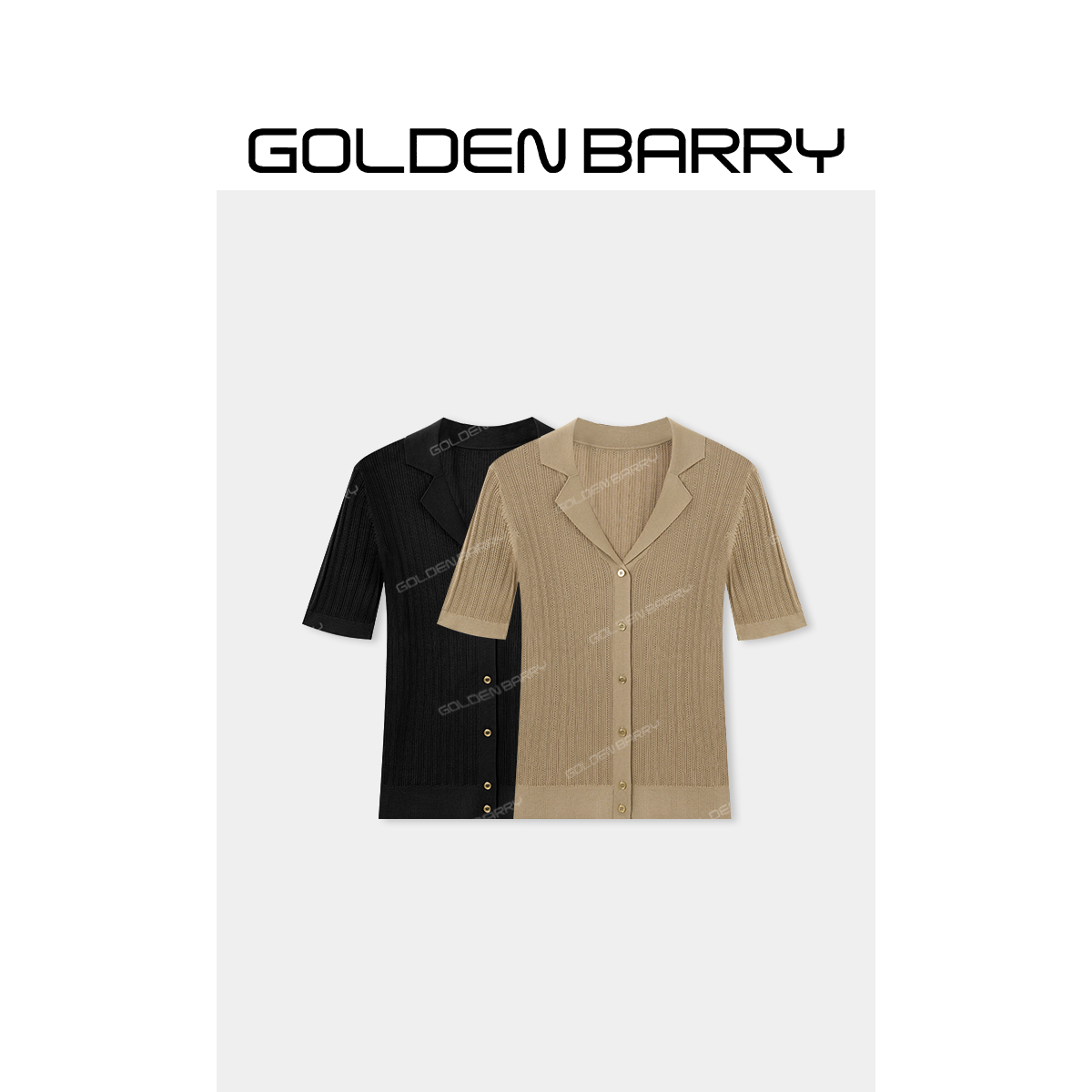 GOLDENBARRY｢星轨鎏光｣古巴领短袖针织开衫修身气质感上衣242303