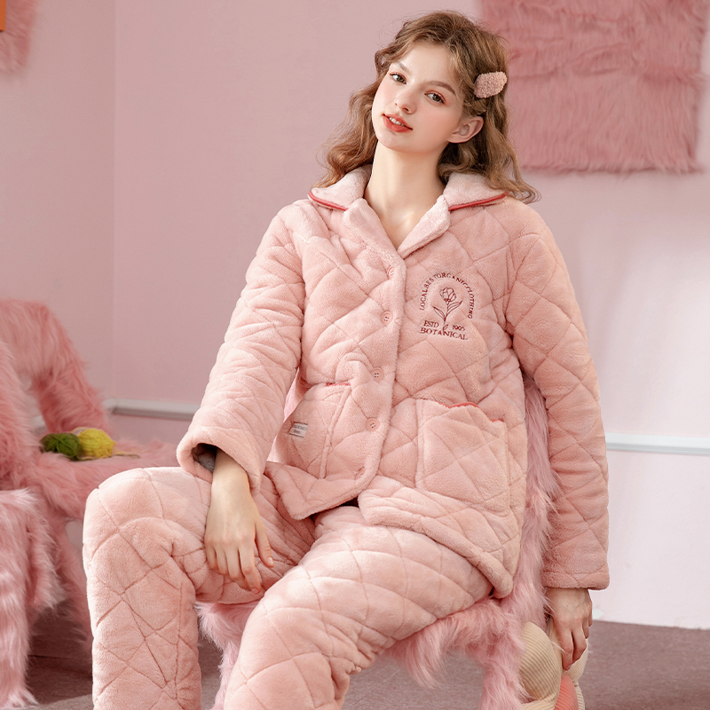 芬腾冬季夹棉女士睡衣套装大码宽松家居服FJ240374