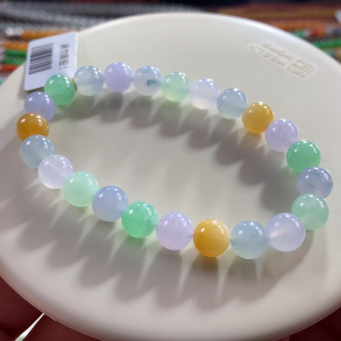 翡翠未镶嵌手链翡翠冰胶底梦幻马卡龙卡8+