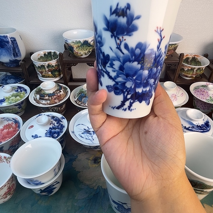 忠意堂釉下彩牡丹可乐杯