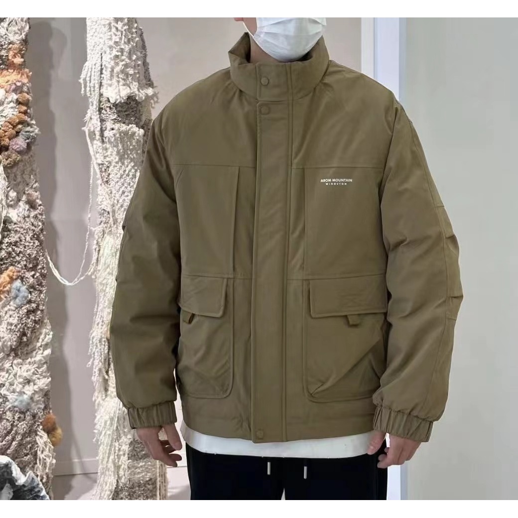 黄色.Z-386冬季新品.简约工装立裁.立领款.情侣款外套