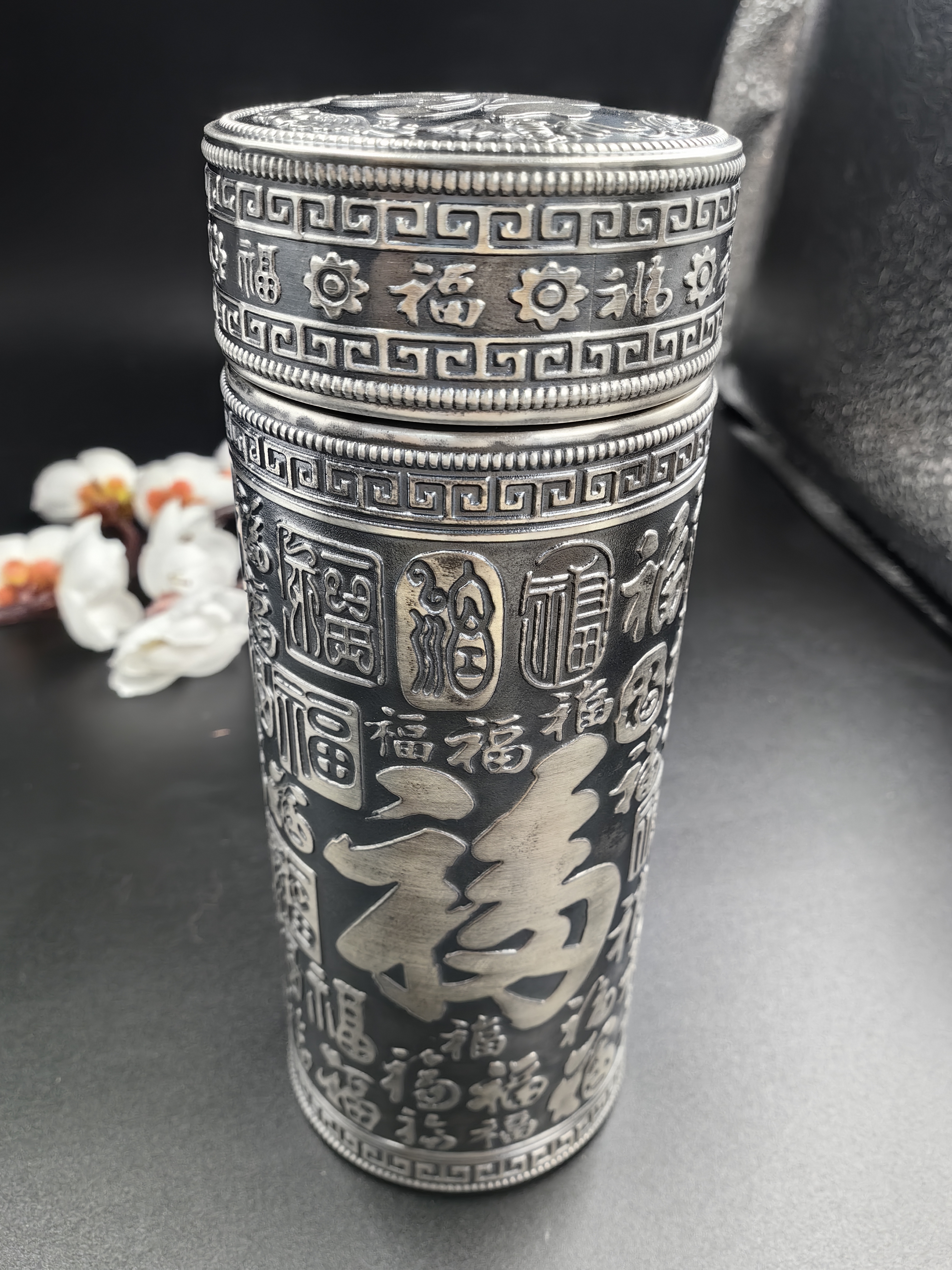 足银银制品 足银银饰品 錾刻 百福杯高档水杯便携办公室茶杯