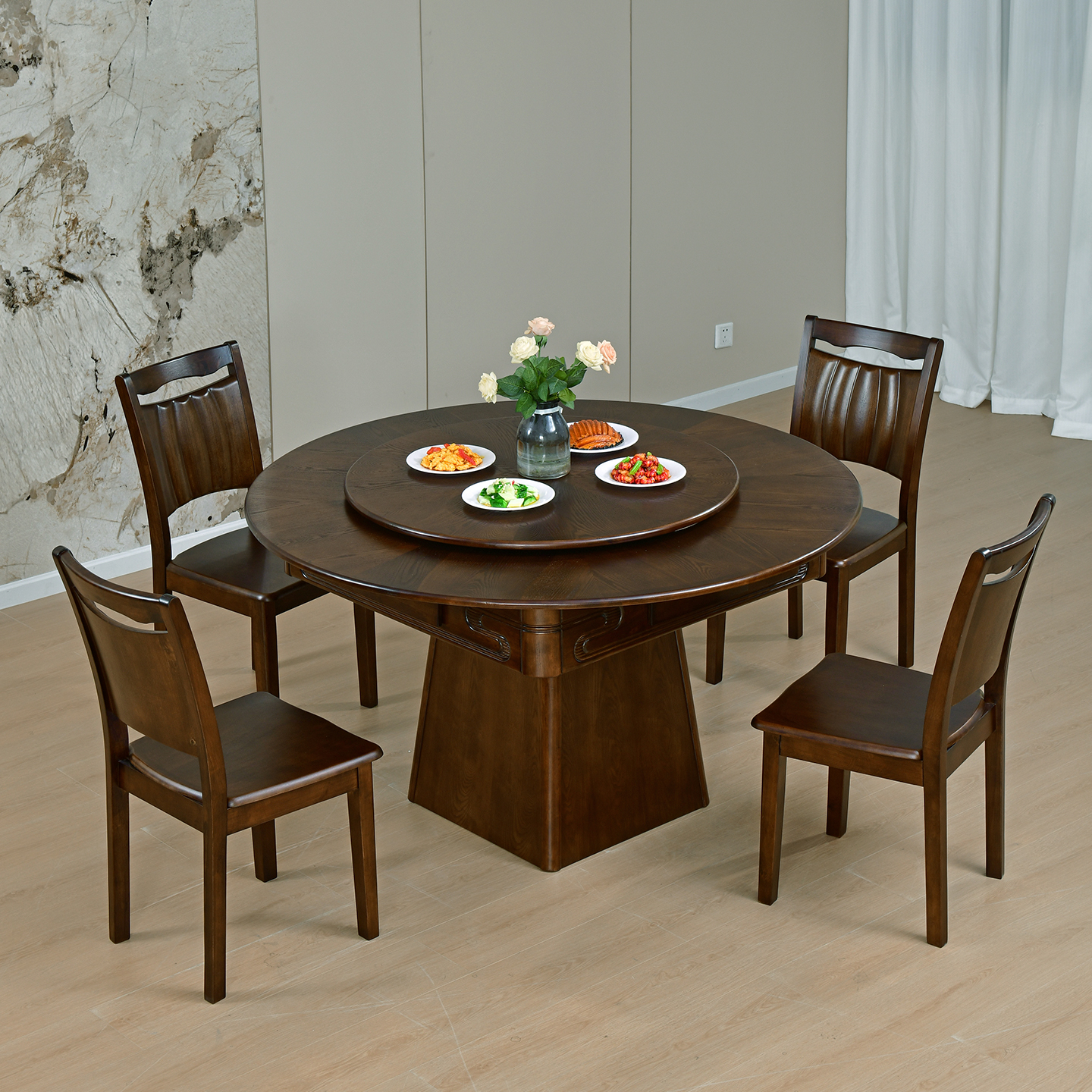 新中式实木麻将桌餐桌麻将机一体两用方桌大圆桌饭桌机麻静音