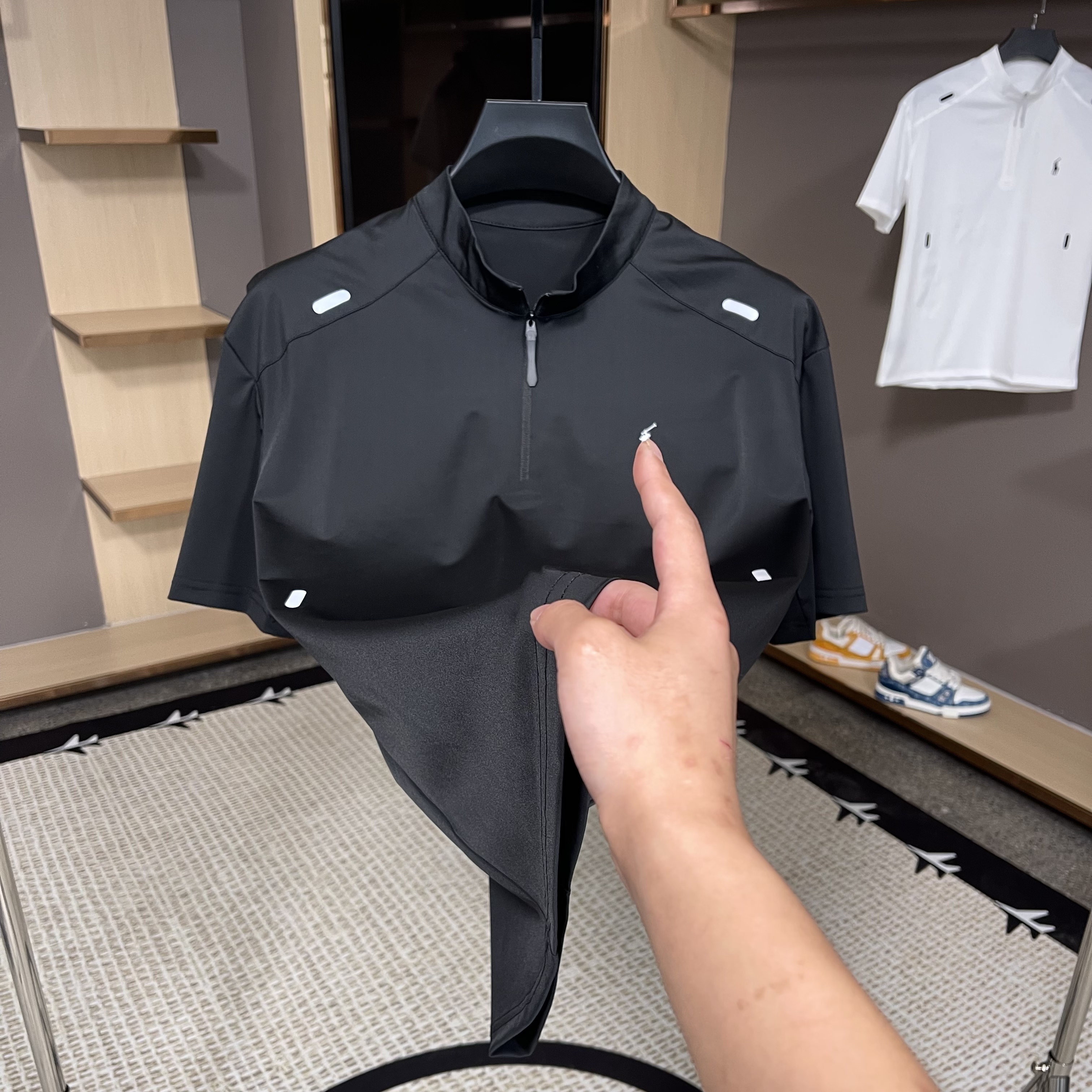 【YC】E202-春夏新款轻奢潮牌速干衣T恤衫拉链时尚百搭男女同款-纯