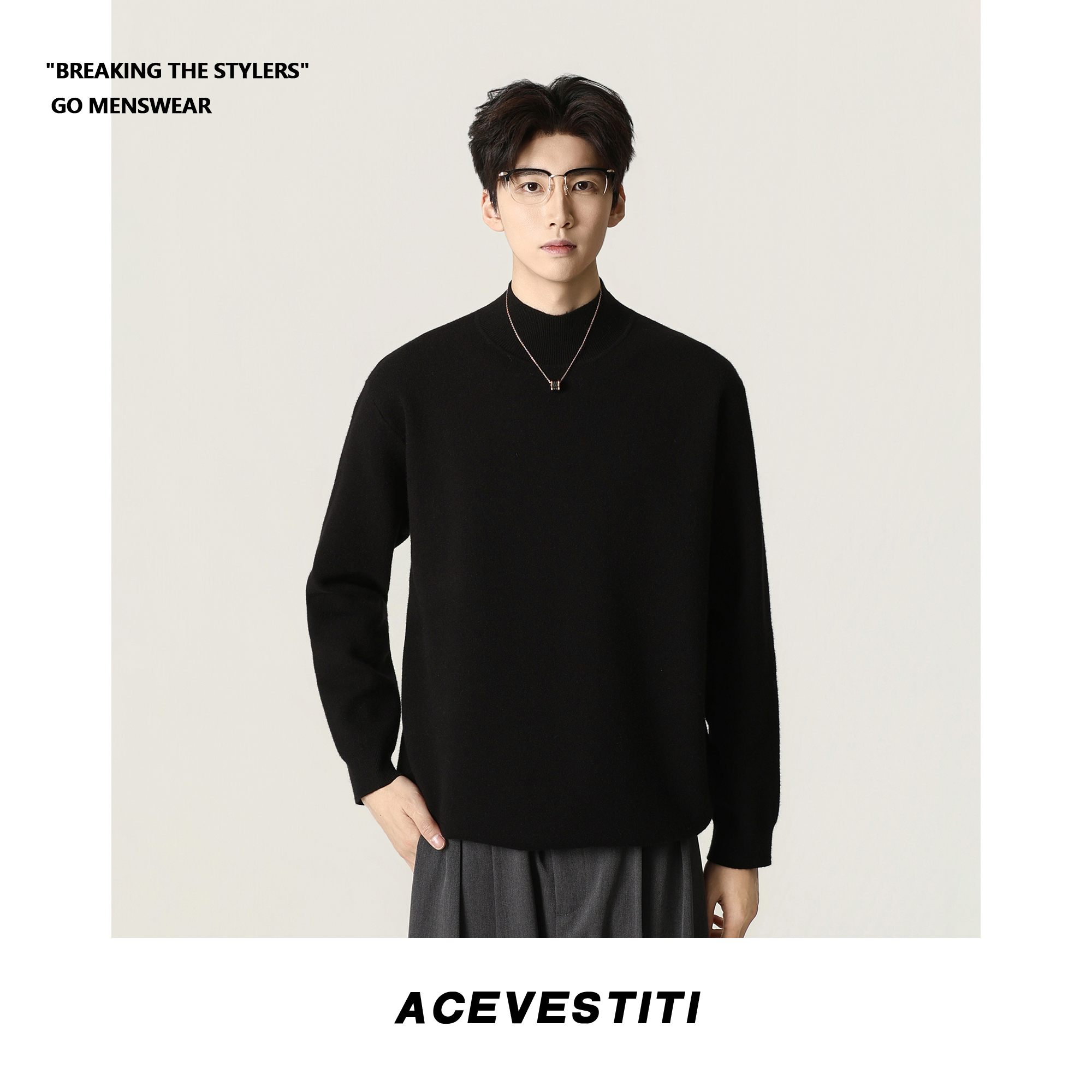 ACE VESTITI [柔织] 半高领纯色毛衣休闲通勤内搭冬打底针织衫男