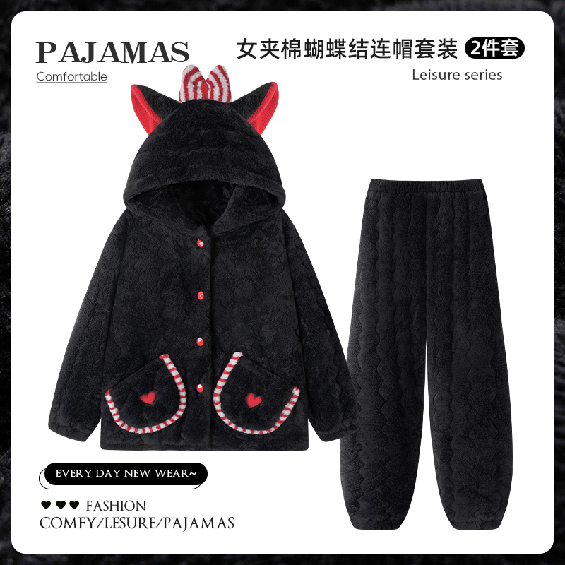 2025新款夹棉保暖睡衣女冬季加绒加厚家居服套装