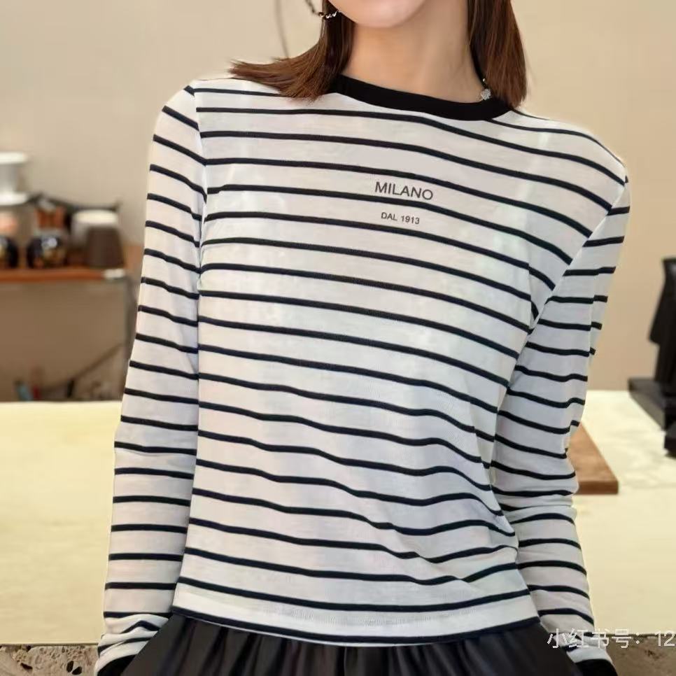 速干T恤修身型韩版不掉色常规袖圆领条纹百搭女士常规