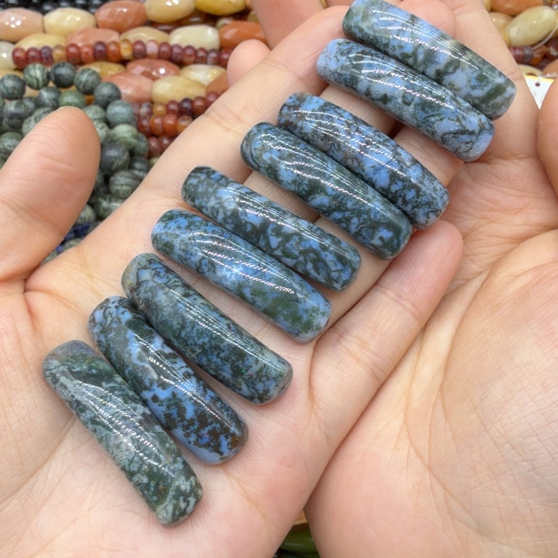 未镶嵌珠宝半成品水晶9×36水草玛恼桥牌2颗