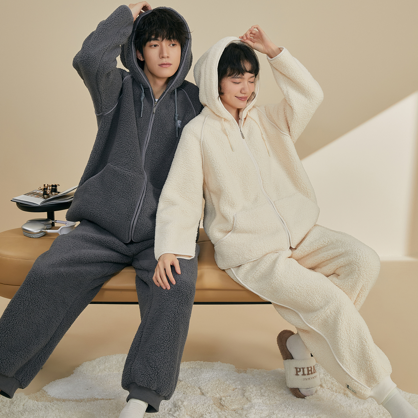 冬季家居服睡衣2025新情侣北羔绒男女可外穿保暖套装加绒加厚冬装