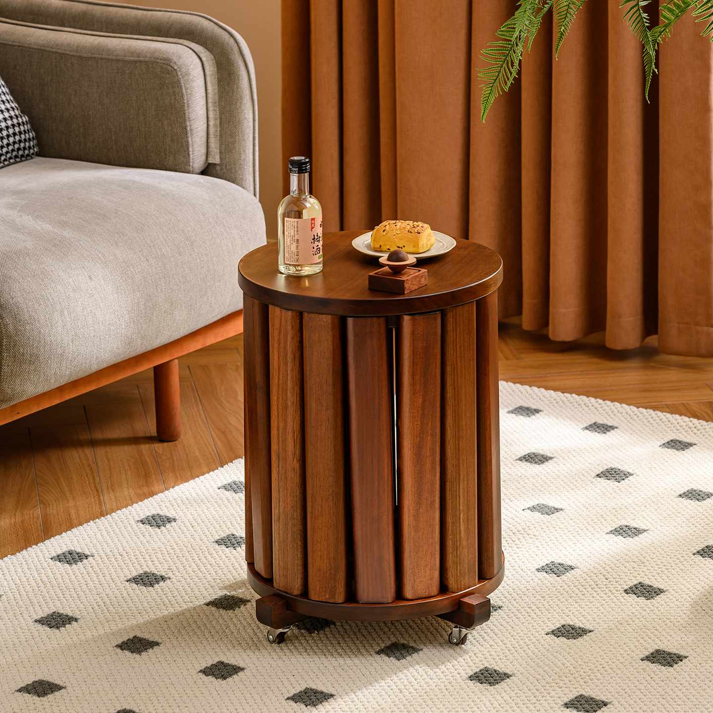 千木融实木凳子可叠放家用 叠叠乐圆凳收纳凳餐桌备用凳茶几组合