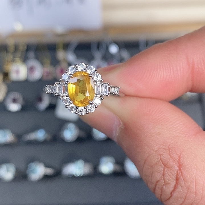 彩色蓝宝石戒指银S925镶嵌