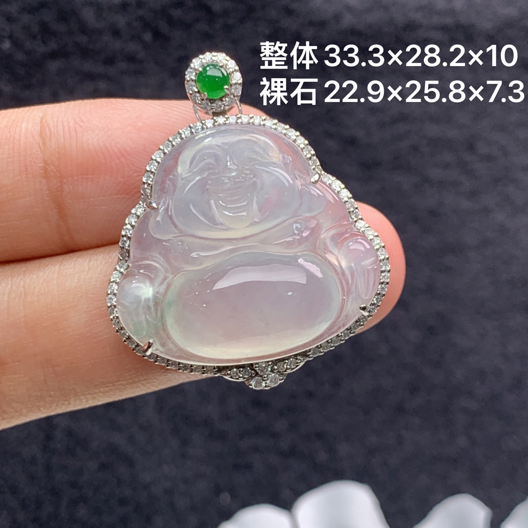 18k金镶嵌天然缅甸翡翠冰种佛公吊坠33.3×28.2×10/22.9×25.8×7.3