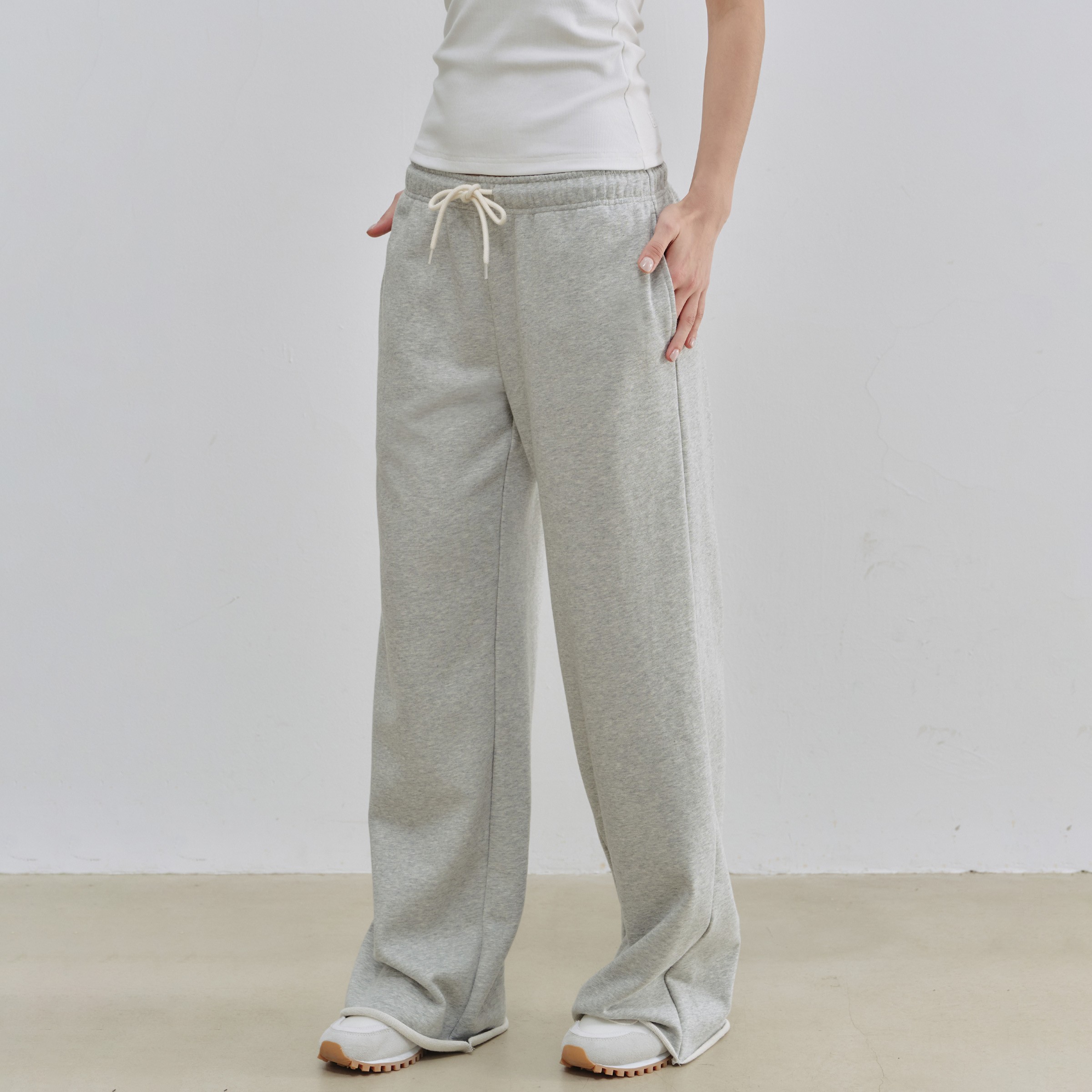 EVISTUB 天然有机棉混纺柔软毛圈百搭抽绳直筒休闲运动长卫裤女夏