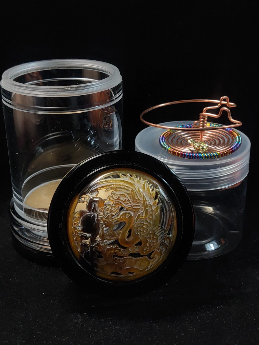 S107#经典李勇65牛角蒙心蝈蝈罐子配徐一舟紫铜青蛙簧65*130*5