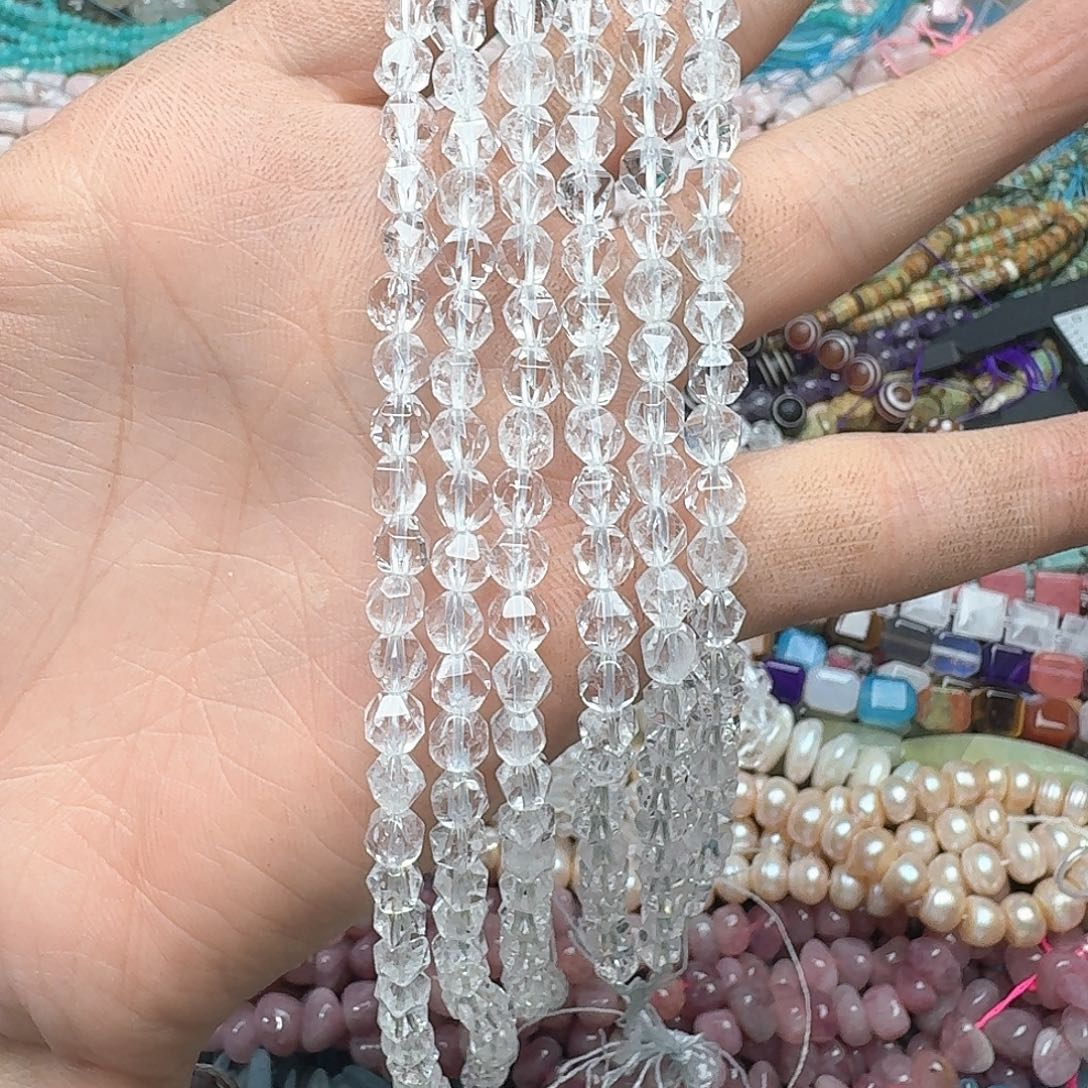 玛瑙/玉髓合金珠宝半成品一条6mm白水晶切面