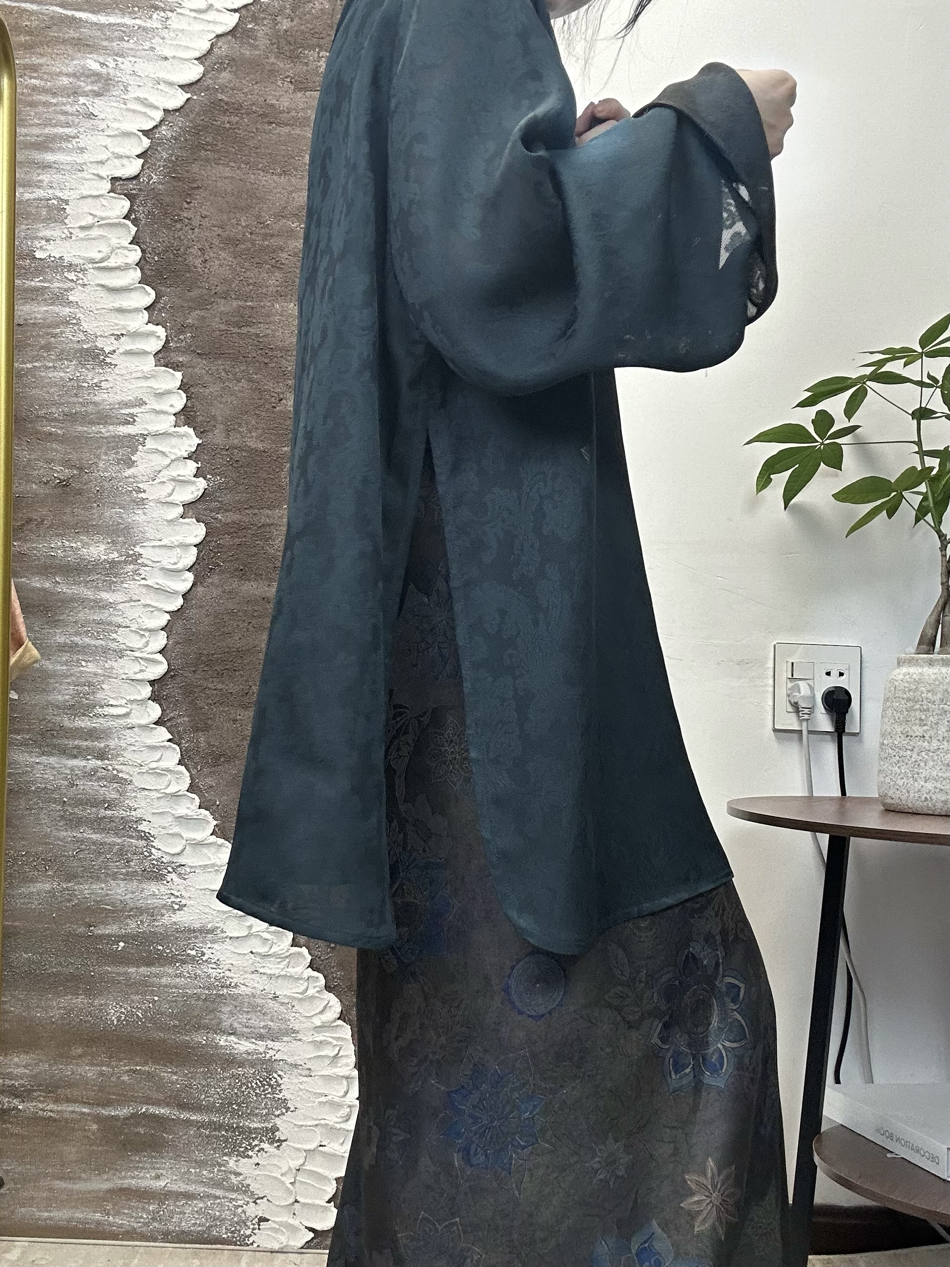 手工罗【墨蓝凤尾花】70长双面穿极简罩衣80长香云纱100桑蚕丝
