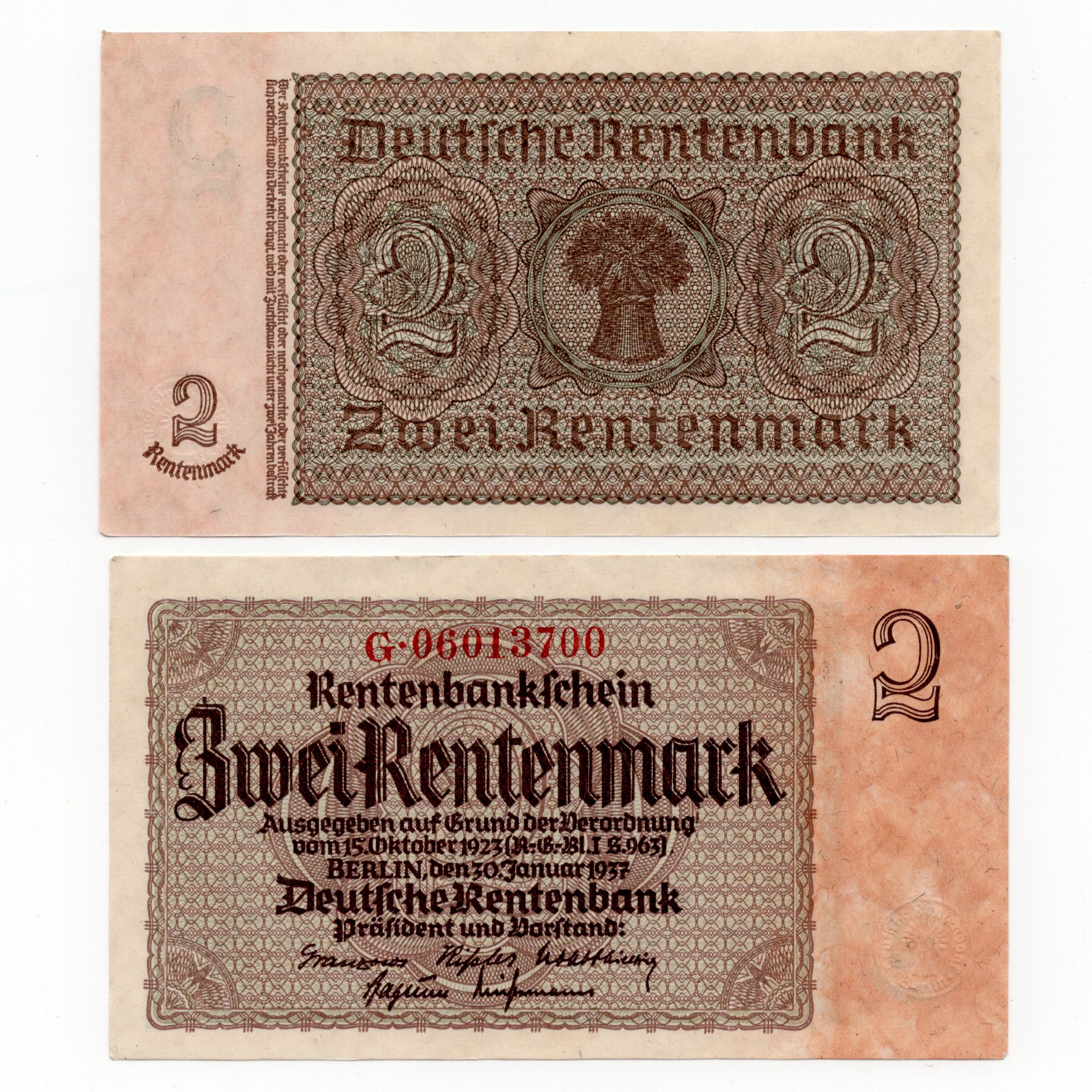 德国魏玛2马克 纸币 1923年版地租马克 全新欧洲钱币