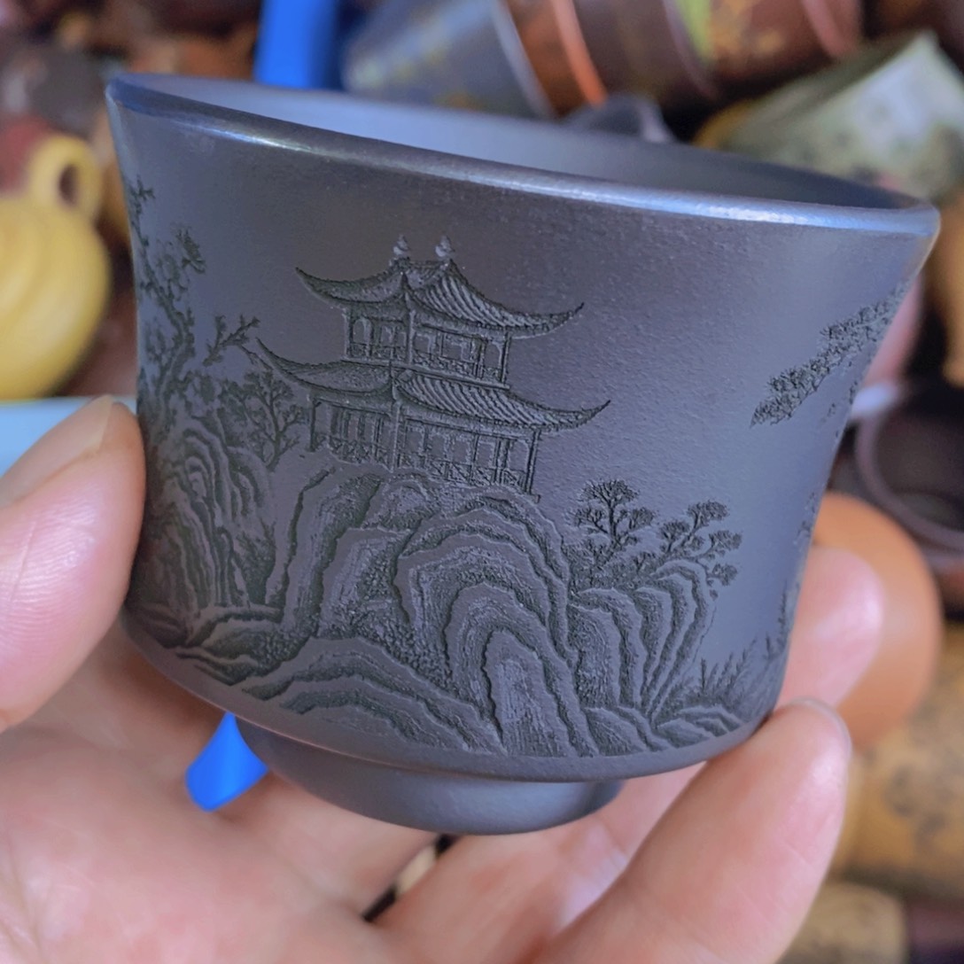 茶杯绿泥紫砂紫砂