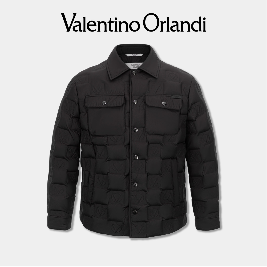 Valentino orlandi男士冬季B版商务暗纹压花多口袋轻薄翻领羽绒服